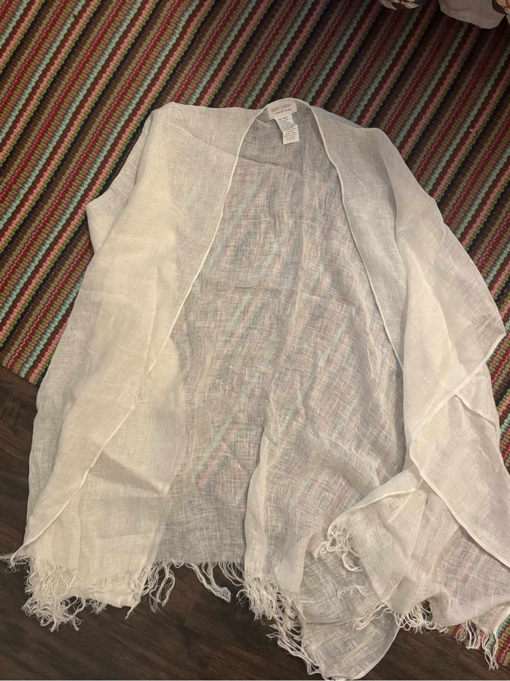 White Lightweight Open-Front Linen Kimono Cardigan